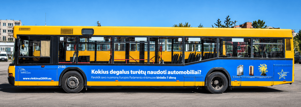 European Parliament 2009 election information campaign on a public bus in Lithuania